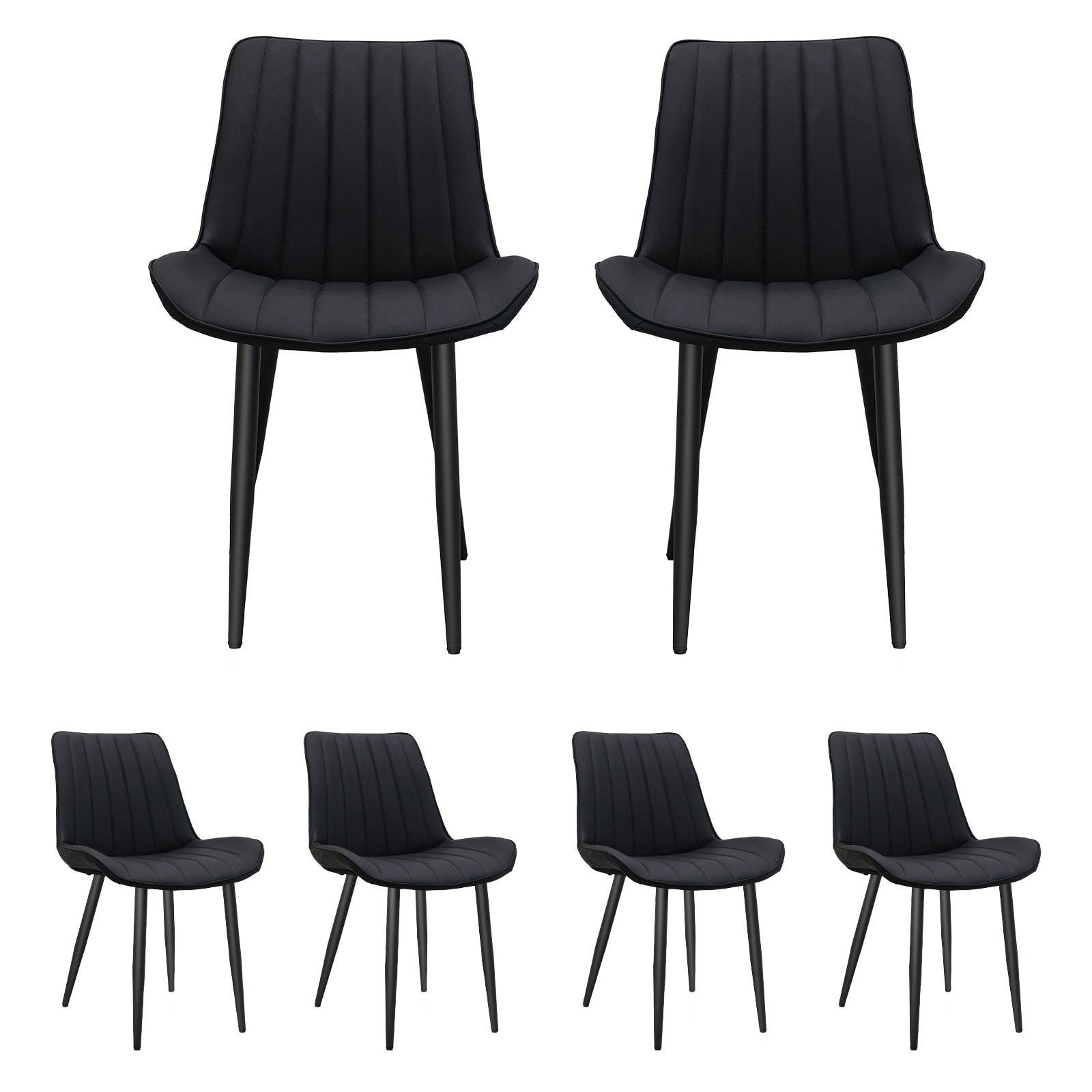 Black PU Leather Dining Chair With Metal Legs, Wave Pattern Upholstered Armless Chair Set Of 6 For Kitchen, Restaurant, Living, Meeting Room_voghion.com